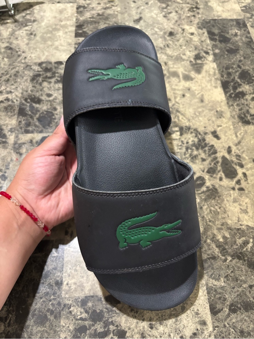 Lacoste Men's Black Slide Sandals with Green Crocodile Emblem - Picture 8 of 8